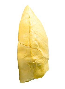 Kabuksuz sarı durian meyvesi posası kırpma yolu ile beyaz arkaplanda izole edilir.