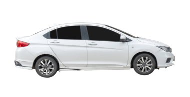 Beyaz spor arabasının sağ tarafı kırpma yolu ile beyaz arkaplanda izole edilmiştir..