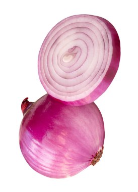 Tek bir soğan dilimli kırmızı ya da mor soğan soğanı beyaz arka planda kırpma yolu ile izole edilir..