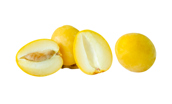 Taze olgun sarı Barhi hurma palmiyesi meyveleri ve üst üste dizilmiş küçük demet yarım png dosya biçiminde kırpma yolu ile izole edilir. Müslümanlar için Ramazan ayında iftar yemeği kavramı