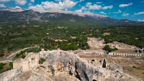 Flygfoto Över Det Förstörda Slottet Historiska Monumentet Turkiet Flyg Över — Stockvideo