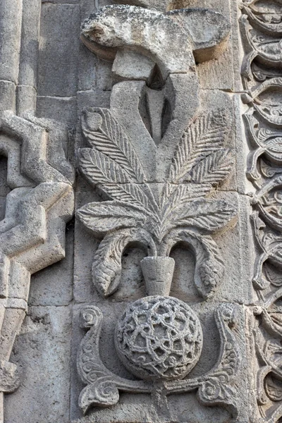 Erzurum Double Minaret Madrasa Stone Intricate Carvings Ozdoby Drak Strom — Stock fotografie