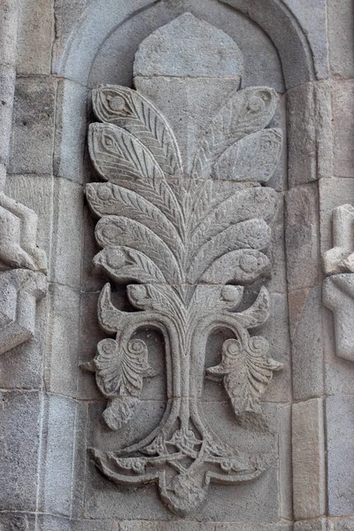 Erzurum Double Minaret Madrasa Stone Intricate Carvings Embellishments Δράκος Δέντρο — Φωτογραφία Αρχείου