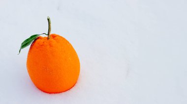 Beyaz Arkaplanda Yeşil Yapraklar ile C vitamini için Soyulmamış Turuncu. Snow 'u görüyorum. Metin için boş alan. Yüksek kalite fotoğraf