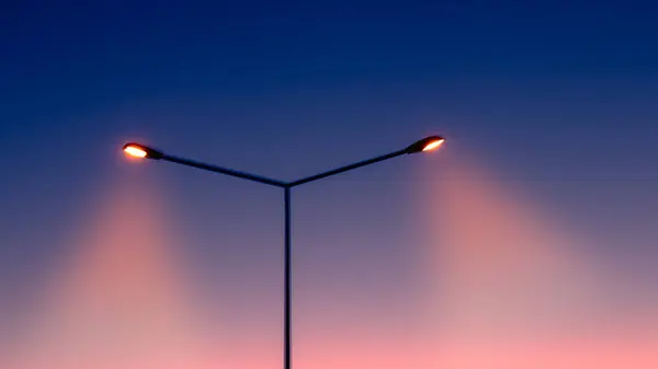 Csodálatos Naplemente Színes Háttérrel Utcai Lámpa Oszlop Megkülönböztethető Fény Utcai — Stock Fotó