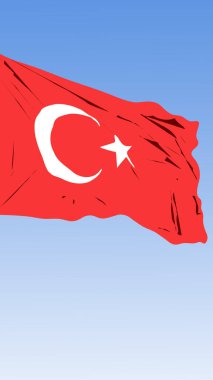 Açık mavi gökyüzüne karşı sallanan Türk bayrağının cesur temsili ulusal gurur ve önemli vatanseverlik günlerini simgeliyor..