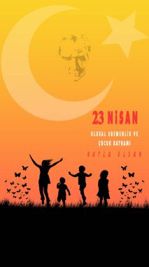 23 Nisan Ulusal Egemenlik ve Cocuk Bayrami ya da 23 Nisan Türkiye Ulusal Egemenlik ve Çocuk Günü için canlı bir grafik, Vektör illüstrasyonu