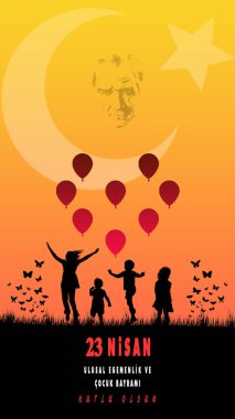 23 Nisan Ulusal Egemenlik ve Cocuk Bayrami ya da 23 Nisan Türkiye Ulusal Egemenlik ve Çocuk Günü için canlı bir grafik, Vektör illüstrasyonu