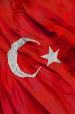 Kutlama ve özel gün için buruşuk kağıt sallayan Türk bayrağı. Sosyal medya afişi, Türk bayrağı, dikey hikaye postası. Boşluğu kopyala.