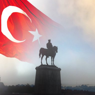 29 Ekim Cumhuriyet Bayramı veya 29 Ekim Türkiye Cumhuriyet Günü arkaplan kare fotoğrafı. Atatürk ve Türk Bayrağı .