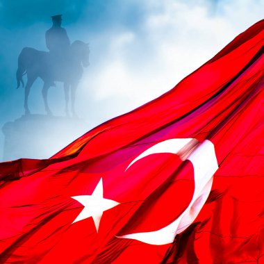 29 Ekim Cumhuriyet Bayramı veya 29 Ekim Türkiye Cumhuriyet Günü arkaplan kare fotoğrafı. Atatürk ve Türk Bayrağı .