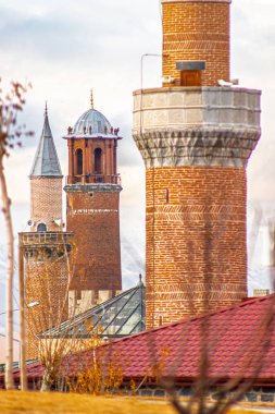 A detailed view of Erzurum's historic mosques and iconic clock tower, reflecting the rich architectural and cultural heritage of Anatolia's timeless history clipart