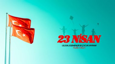 23 Nisan Cocuk Bayrami veya 23 Nisan Milli Egemenlik ve Çocuk Günü kartı Türk bayrağı ve metin alanı.
