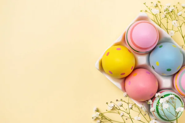 Kolorowe Pisanki Cygańskie Kwiaty Tle Wielkanocny Kompozycja Wielkanocny Jajko Kopia — Zdjęcie stockowe