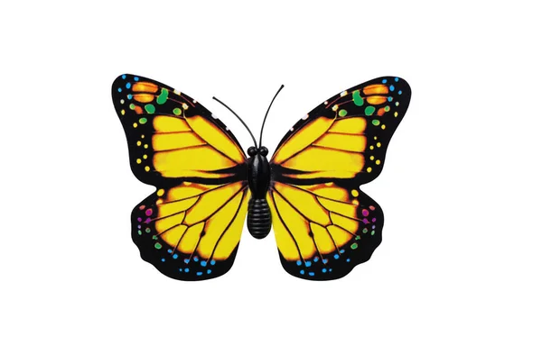 Желтая Бабочка Изолирована Белом Фоне Сверху Желтая Бабочка Разноцветными Пятнами — стоковое фото