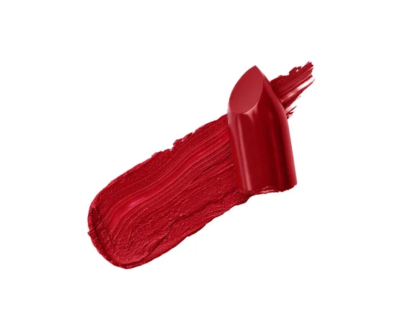 Rode Lippenstift Staal Geïsoleerd Witte Achtergrond Penseelstreek Van Lippenstift Voor — Stockfoto