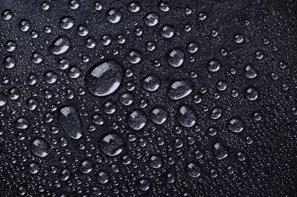 Капли Воды Черном Фоне Вид Сверху Черные Капли Дождя Абстрактный — стоковое фото