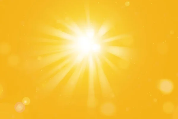 Sol Brilhante Com Raios Sol Clarões Lente Fundo Laranja Verão — Fotografia de Stock