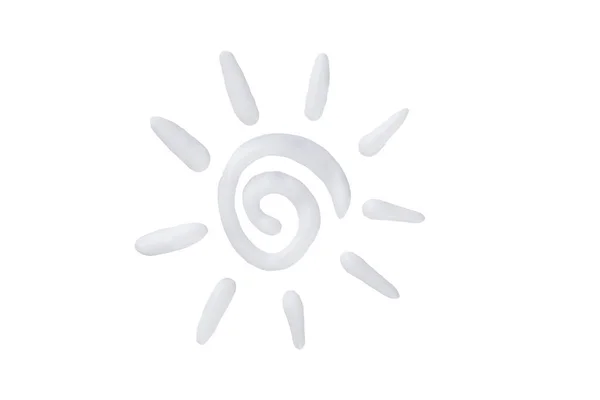 白い背景に隔離された日焼け止めクリームの太陽の形 ロゴやデザイン要素としての日焼け止めクリーム — ストック写真