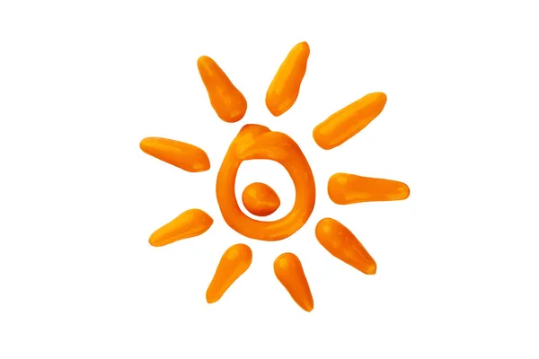 Αντηλιακή Κρέμα Πορτοκάλι Σχήμα Ήλιου Που Απομονώνεται Λευκό Φόντο Αντηλιακή — Φωτογραφία Αρχείου