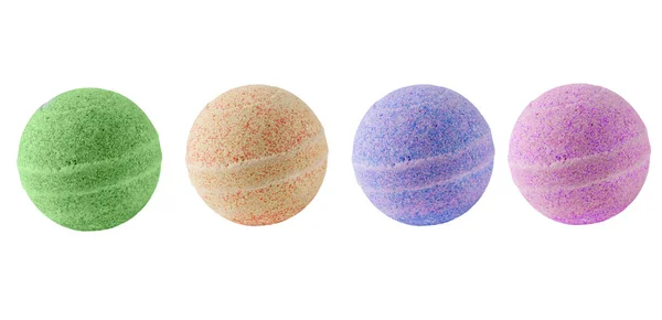 stock image Variety of colourful aromatic bath bombs isolated on white background. Sea salt as a bath bomb for aromatherapy beauty spa treatment. 