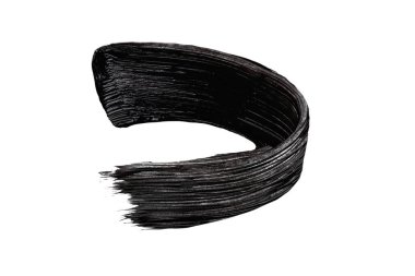 Beyaz arka planda siyah rimel fırça izi var. Tasarım için makyaj maskarası lekesi.