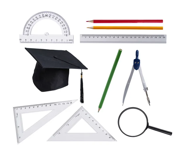 Schulbürobedarf Isoliert Auf Weißem Hintergrund Verschiedene Schreibwaren Für Die Gestaltung — Stockfoto