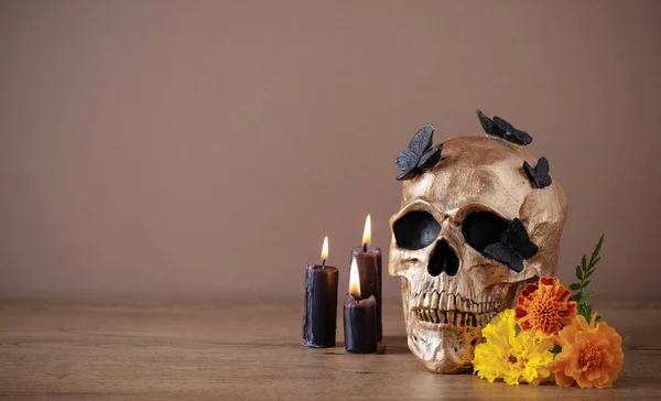 Dag Van Doden Dia Los Muertos Wenskaart Creatieve Halloween Compositie — Stockfoto