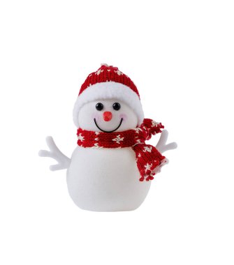 Kardan adam oyuncağı beyaz arka planda izole edilmiş. Noel ve Yeni Yıl dekorasyonu. Noel tasarım elementi.