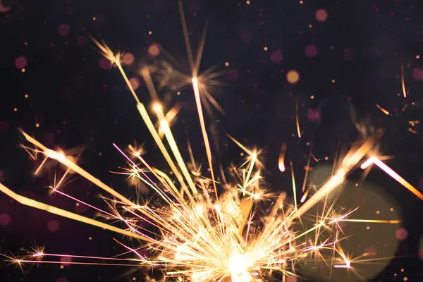 Burning Sparkler Golden Bokeh Light Background New Year Party Background Stock Image