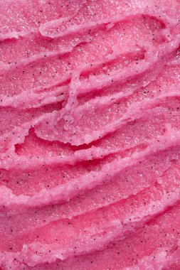 Pembe çilek fırçası dokusu. SPA 'da vücut ve yüz için meyve temizleyicisi. Tasarım için vücut bakımı önleme arkaplanı.