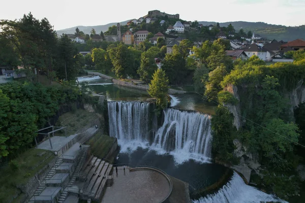 Исторический Город Яйце Боснии Герцеговине Известный Своим Впечатляющим Водопадом Плива — стоковое фото