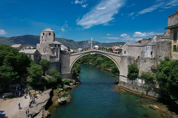 Fantastische Skyline Von Mostar Mit Der Mostar Brücke Häusern Und — Stockfoto
