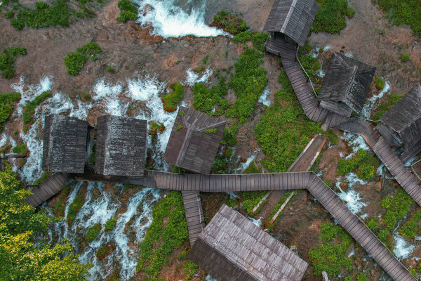 Cluster Wooden Watermills Jajce Were Used Local Farmer Stock Picture