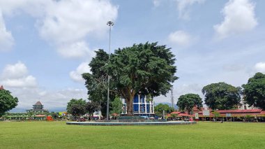 Magelang Şehri, Center Java Eyaleti, Endonezya - Kasım 2022: Kasımda Magelang Meydanı ve Kamu Şehir Parkı 'ndaki Büyük Banyan ağacı ve Su Toren Mirası su kulesi