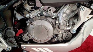Close Up Detail of dark grey Motorcycle Engine 
