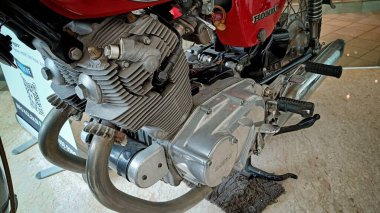 Close Up Classic Motorcycle Engine with two cylinder block