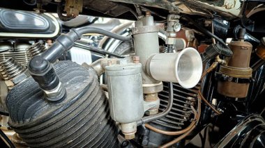 Close Up carburetor in classic motorcycle engines