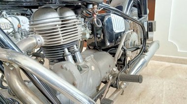 Close Up Classic Motorcycle Engine with big cylinder block