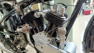 Close Up Classic Motorcycle Engine with v cylinder block