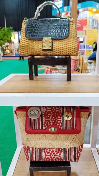 creative industry Fashionable rattan woven bag with a combination of batik and leather