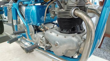 Close Up Vintage Motorcycle Engine with two cylinder block machine