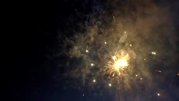 Αφηρημένα Πολύχρωμα Και Λαμπερά Πυροτεχνήματα Στο Φόντο Του Μαύρου Ουρανού — Αρχείο Βίντεο