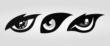 Çizgi film gözleri canavar ya da canavarın şeytan gözü ve şeytani kaşları ve kirpikleriyle korkunç ifadeler.