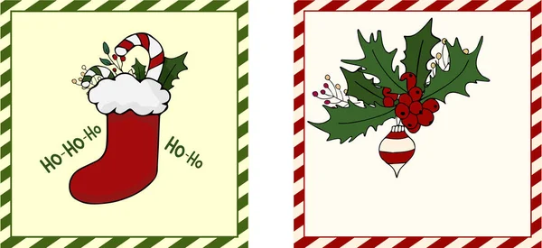 Set Weihnachtskarten Retro Vintage Stil Quadratische Designvorlage Banner Vektorillustration Gezeichneter — Stockvektor