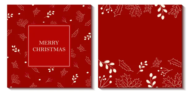 Modelos Cartão Postal Natal Para Empresas Com Decoração Folhas Ilustração — Vetor de Stock