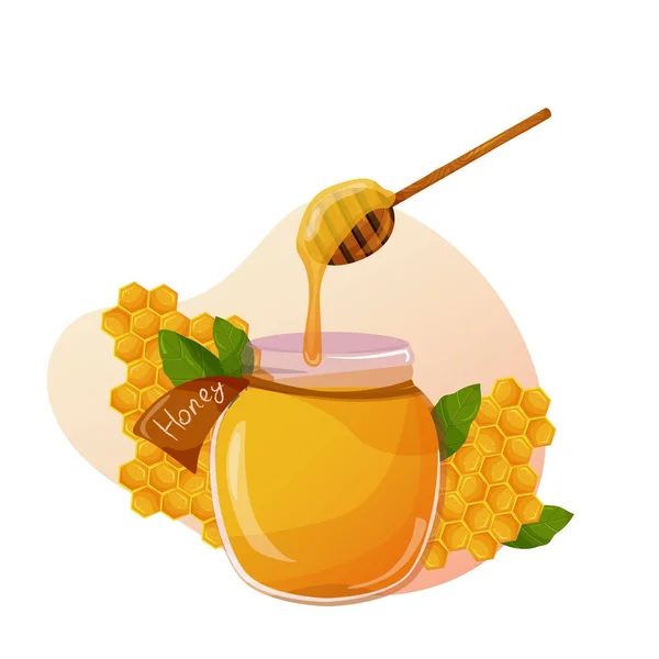 Всесвітній День Бджолиного Меду Задньому Плані Пляшка Меду Меду Підходить — стоковий вектор
