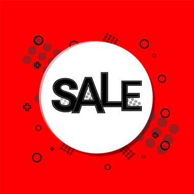 Geometrik elementlerin promosyon, reklamlar ve web için mükemmel olduğu kırmızı arka planda vektör resmi satışı,