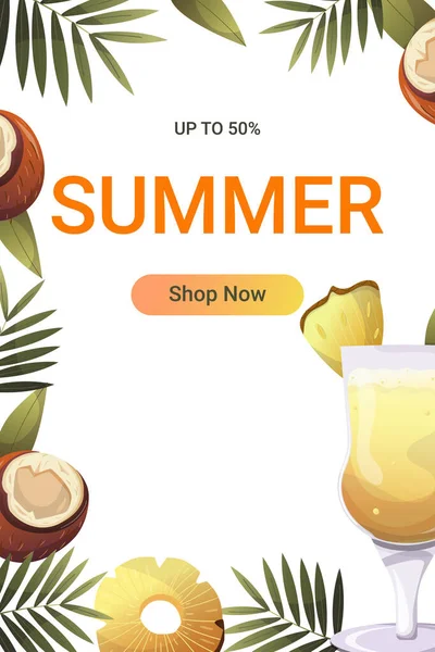 用椰子酱叶子载体制作社交媒体广告网站的夏季热门交易 — 图库矢量图片