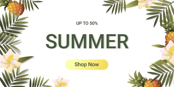 夏季与棕榈叶菠萝的插图和夏季销售完美广告和网页设计 — 图库矢量图片